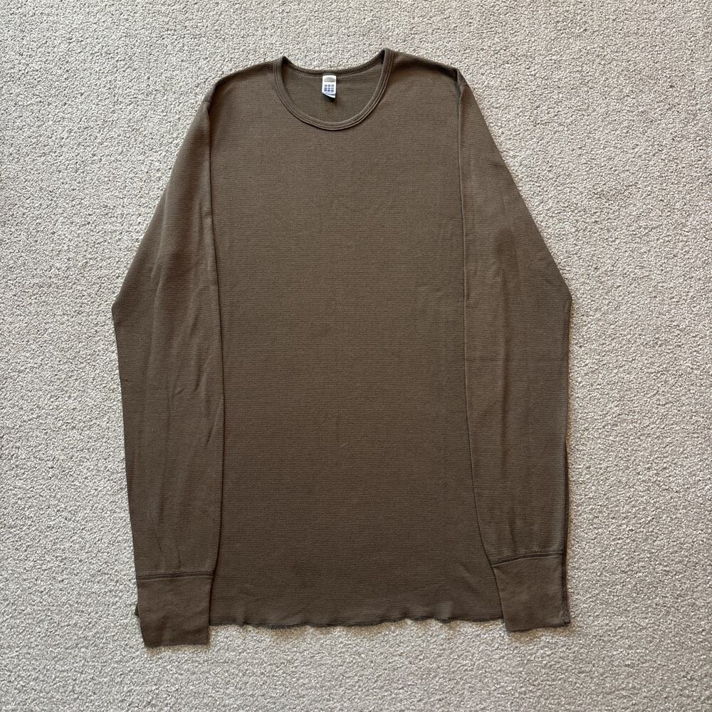 Vintage American Apparel Waffle Knit Thermal Long Sleeve Shirt Mens Sz L Olive